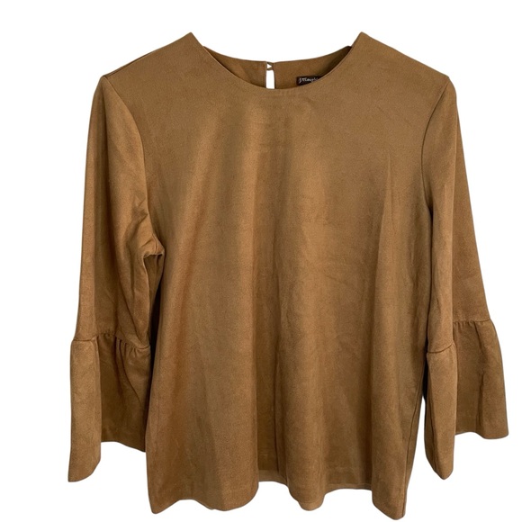 J. McLaughlin Blouse with Bell Sleeves Size Large tan flare hippie retro Large - Picture 1 of 6